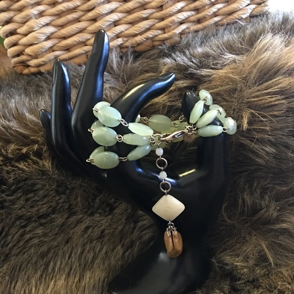 David Aubrey 3 strand green aventurine bracelet